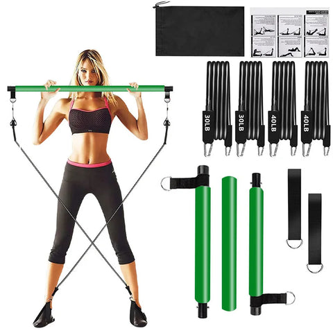 Pilates Bar Kit With Resistance Bands Stackable Band Workout Equipment For Legs Hip Waist Arm Exercise Women & Men Home Gym Yoga
