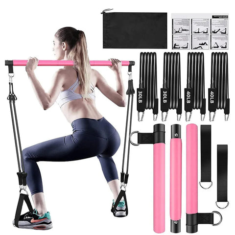 Pilates Bar Kit With Resistance Bands Stackable Band Workout Equipment For Legs Hip Waist Arm Exercise Women & Men Home Gym Yoga