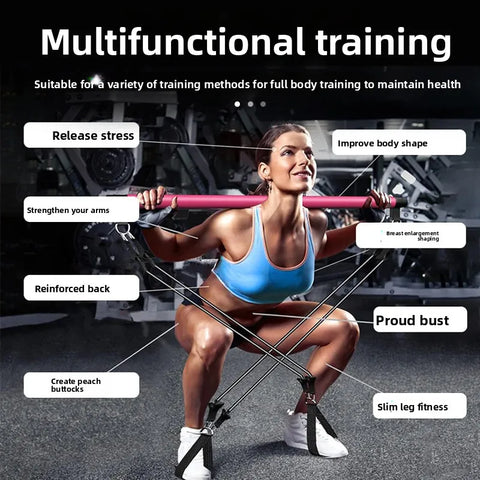 Pilates Bar Kit With Resistance Bands Stackable Band Workout Equipment For Legs Hip Waist Arm Exercise Women & Men Home Gym Yoga
