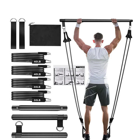 Pilates Bar Kit With Resistance Bands Stackable Band Workout Equipment For Legs Hip Waist Arm Exercise Women & Men Home Gym Yoga