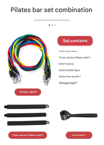 Pilates Bar Kit With Resistance Bands Stackable Band Workout Equipment For Legs Hip Waist Arm Exercise Women & Men Home Gym Yoga